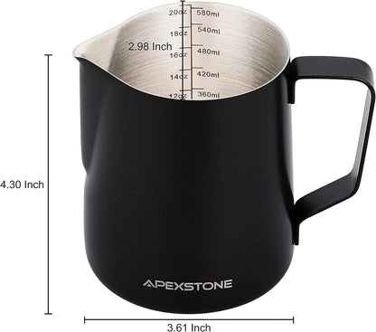 Apexstone 20 oz Black Espresso Steaming Pitcher