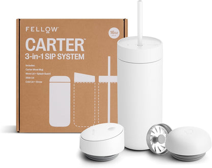 Fellow 16 oz Carter Bundle (3 in 1) Travel Mug with Slide-Lock Matte White