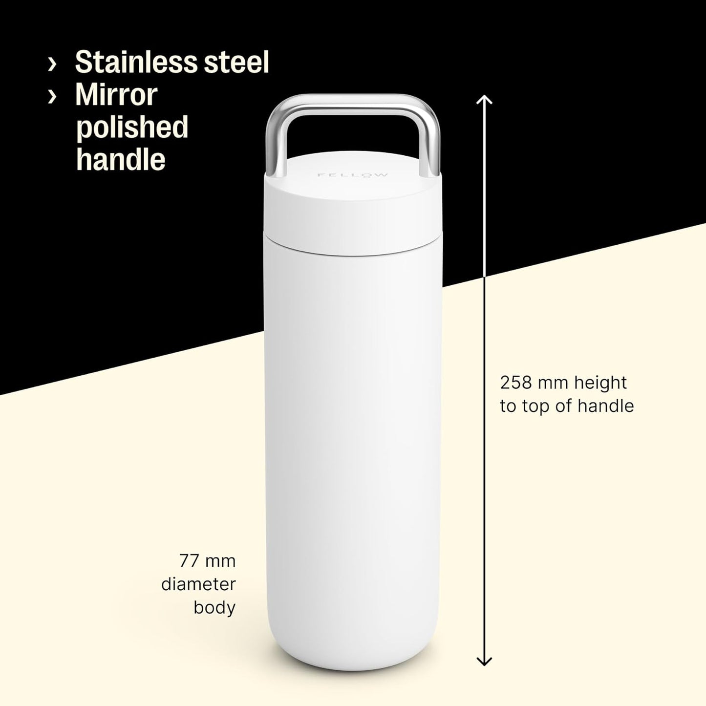 Fellow 20 oz Carter Carry - Travel Vacuum Insulated Stainless Steel Tumbler - Keeps Hea Matte Whitet for 12