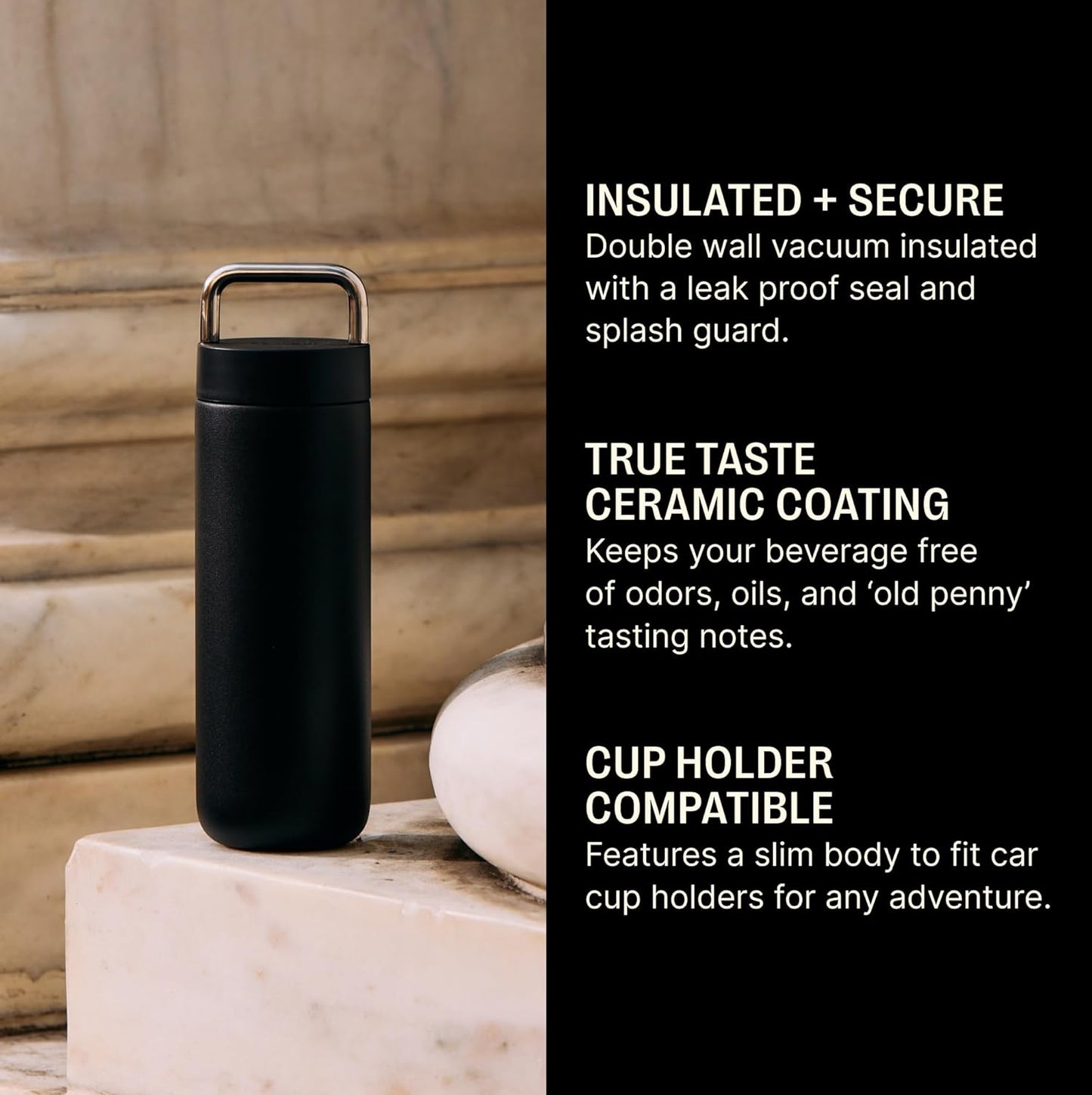 Fellow 20 oz Carter Carry - Travel Vacuum Insulated Stainless Steel Tumbler - Keeps Hea Matte Blackt for 12