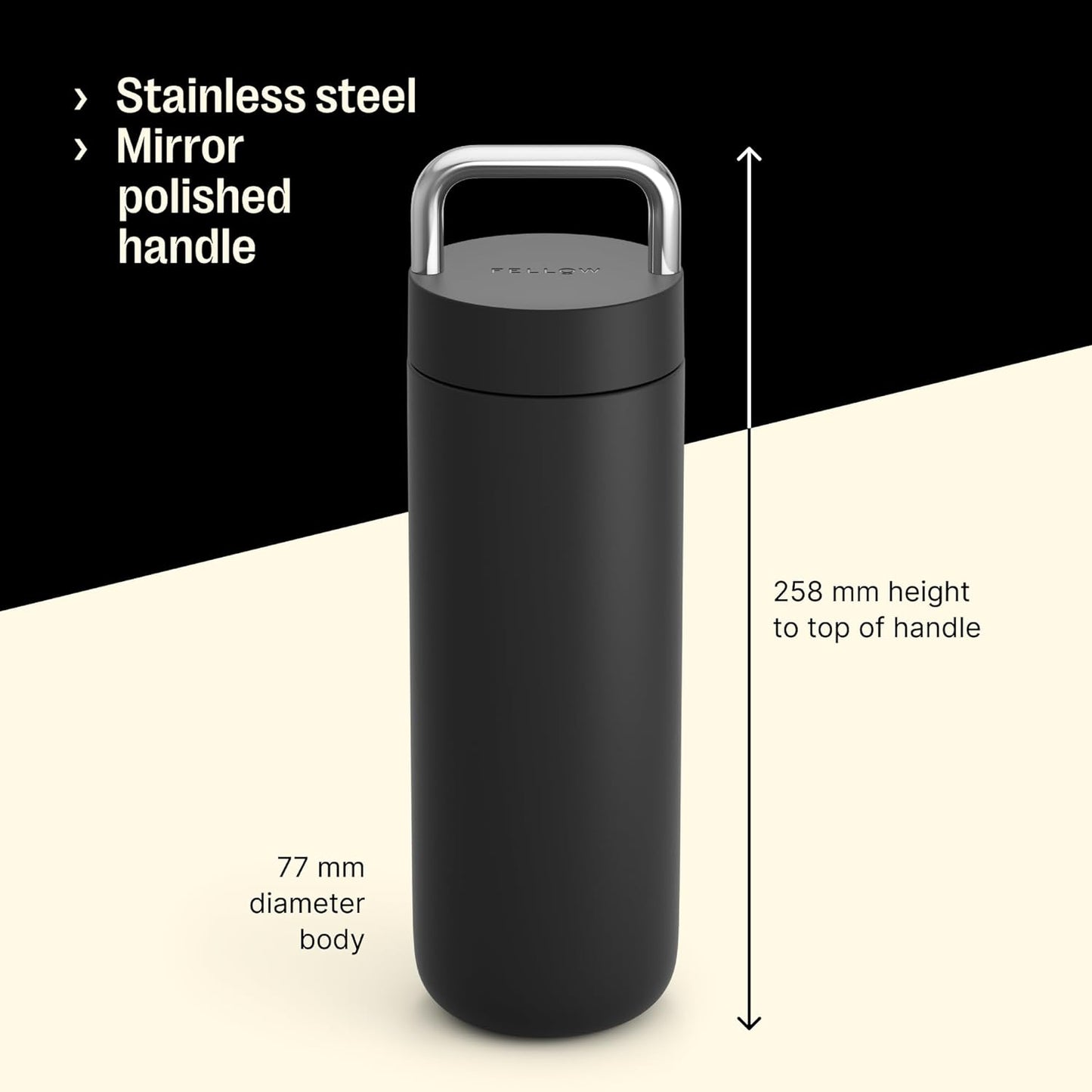 Fellow 20 oz Carter Carry - Travel Vacuum Insulated Stainless Steel Tumbler - Keeps Hea Matte Blackt for 12