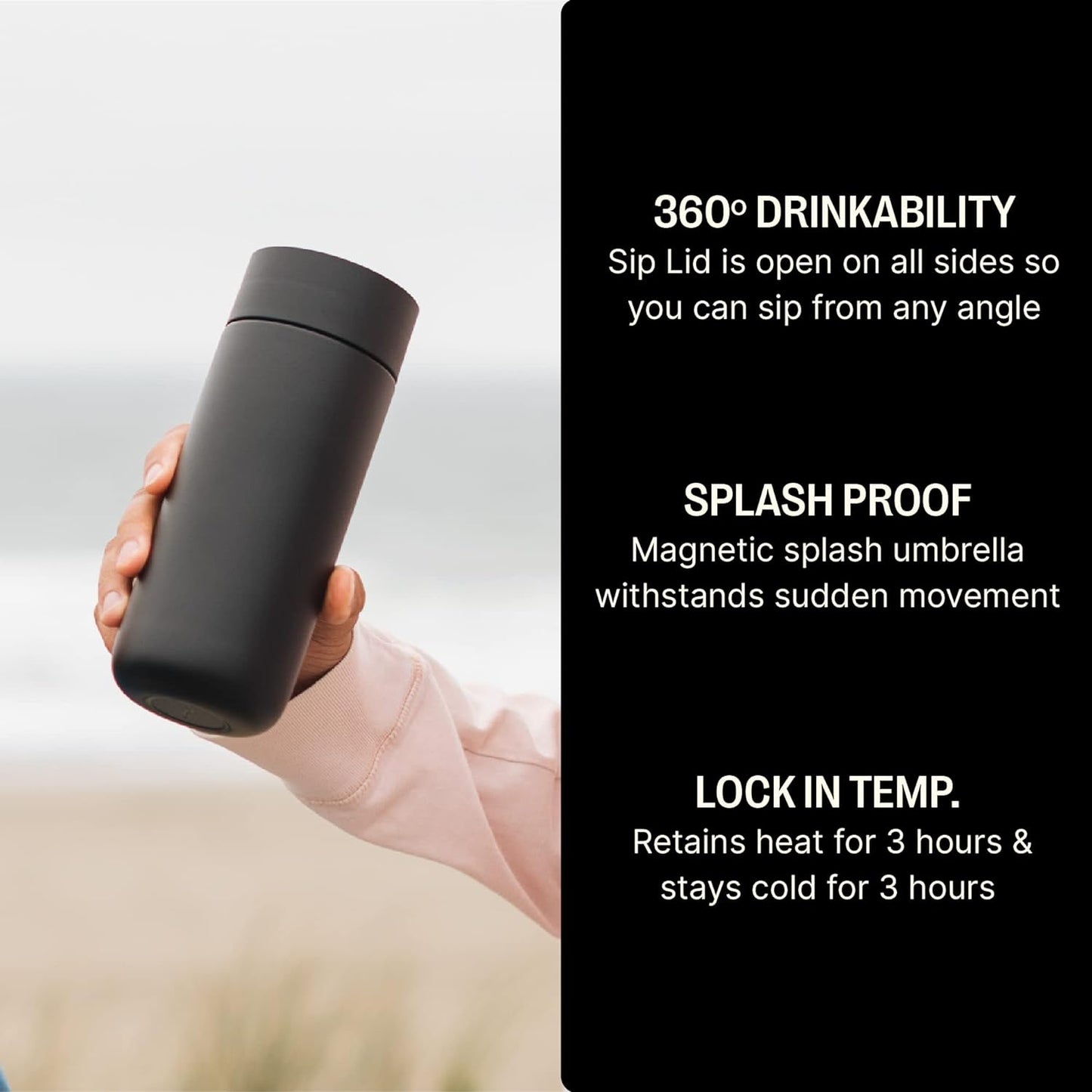 Fellow Carter Move Mug with 360º Sip Lid      Matte Black, 16 oz Cup