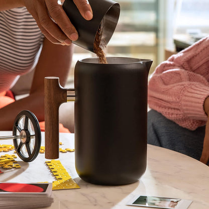 Fellow Clara French Press Coffee Maker  Matte Black with Walnut, 24 oz Carafe