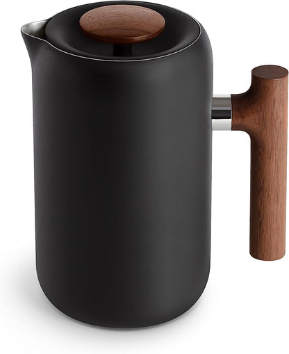 Fellow Clara French Press Coffee Maker  Matte Black with Walnut, 24 oz Carafe