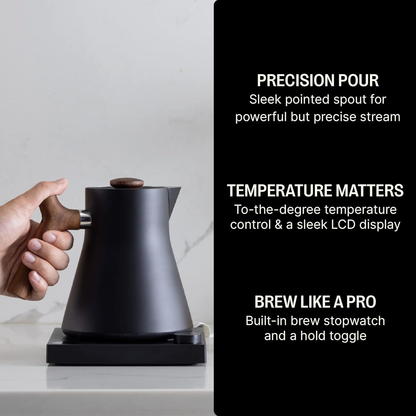 Fellow Corvo EKG Electric Tea Kettle -Timer-Matte Black with Walnut Handle-0.9 Liter