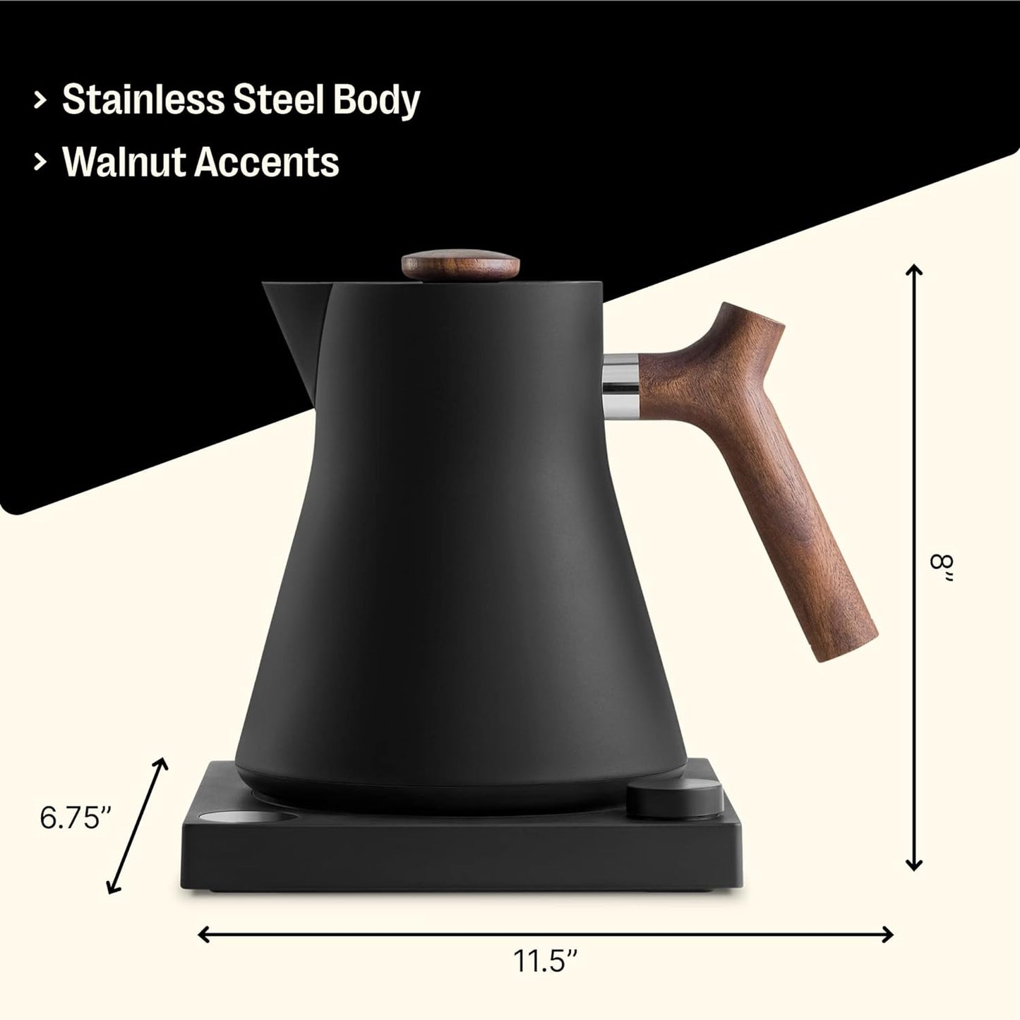 Fellow Corvo EKG Electric Tea Kettle -Timer-Matte Black with Walnut Handle-0.9 Liter