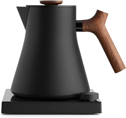 Fellow Corvo EKG Pro Studio Electric Tea Kettle - Electric Pour Over Coffee and Tea Pot Matte Black with Walnut Handle - 0.9 Liter