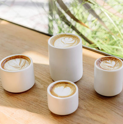 Fellow Monty Milk Art Coffee Cups - Double Wall Ceramic Cappuccino Mug, Matte White with Copper Base, 6.5 oz Cup