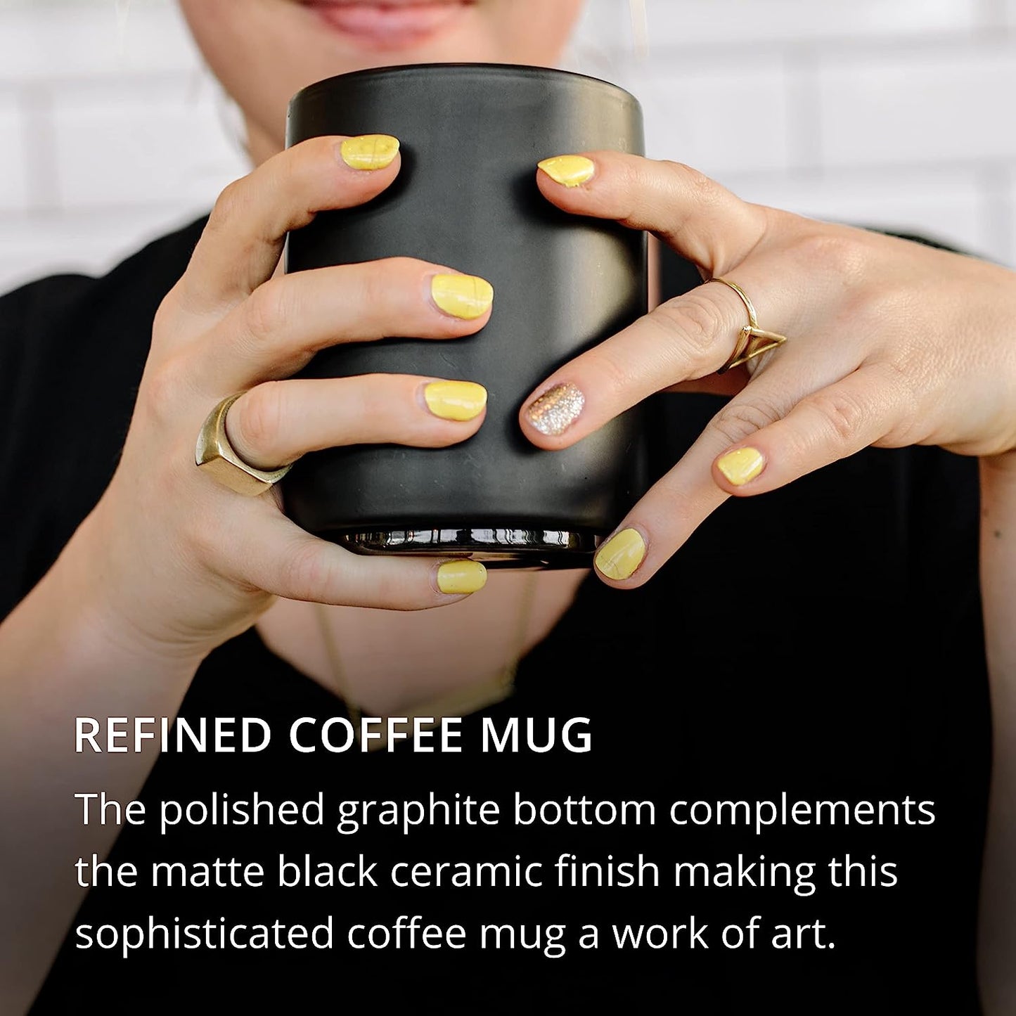 Fellow Monty Milk Art Cups - Double Wall Ceramic Latte Mug, Matte Black with Graphite Base, 11 oz Cup