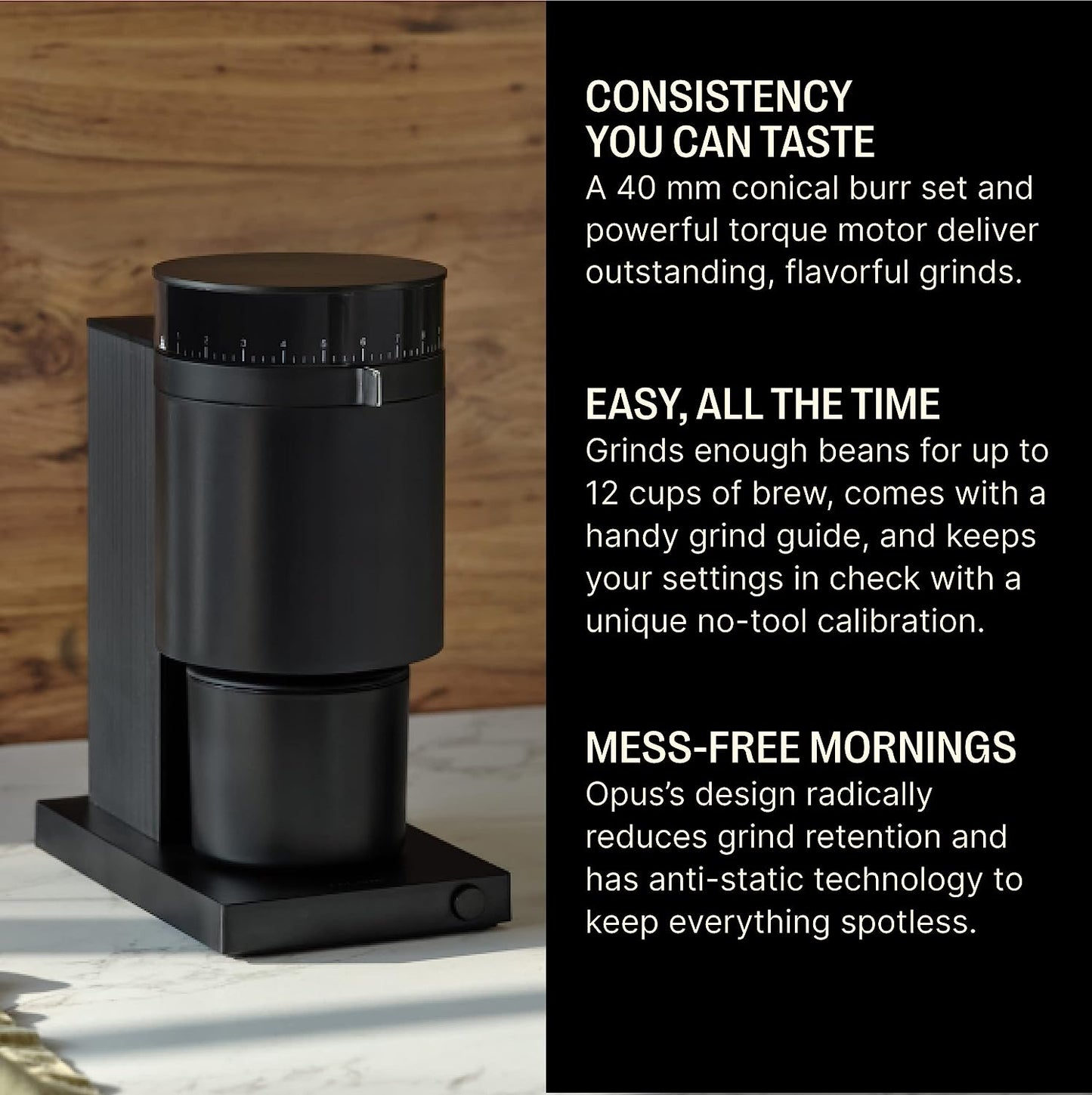 Fellow Opus Conical Burr Coffee Grinder - All Purpose Electric - Espresso Grinder with 41 Matte BlackSettings for Drip