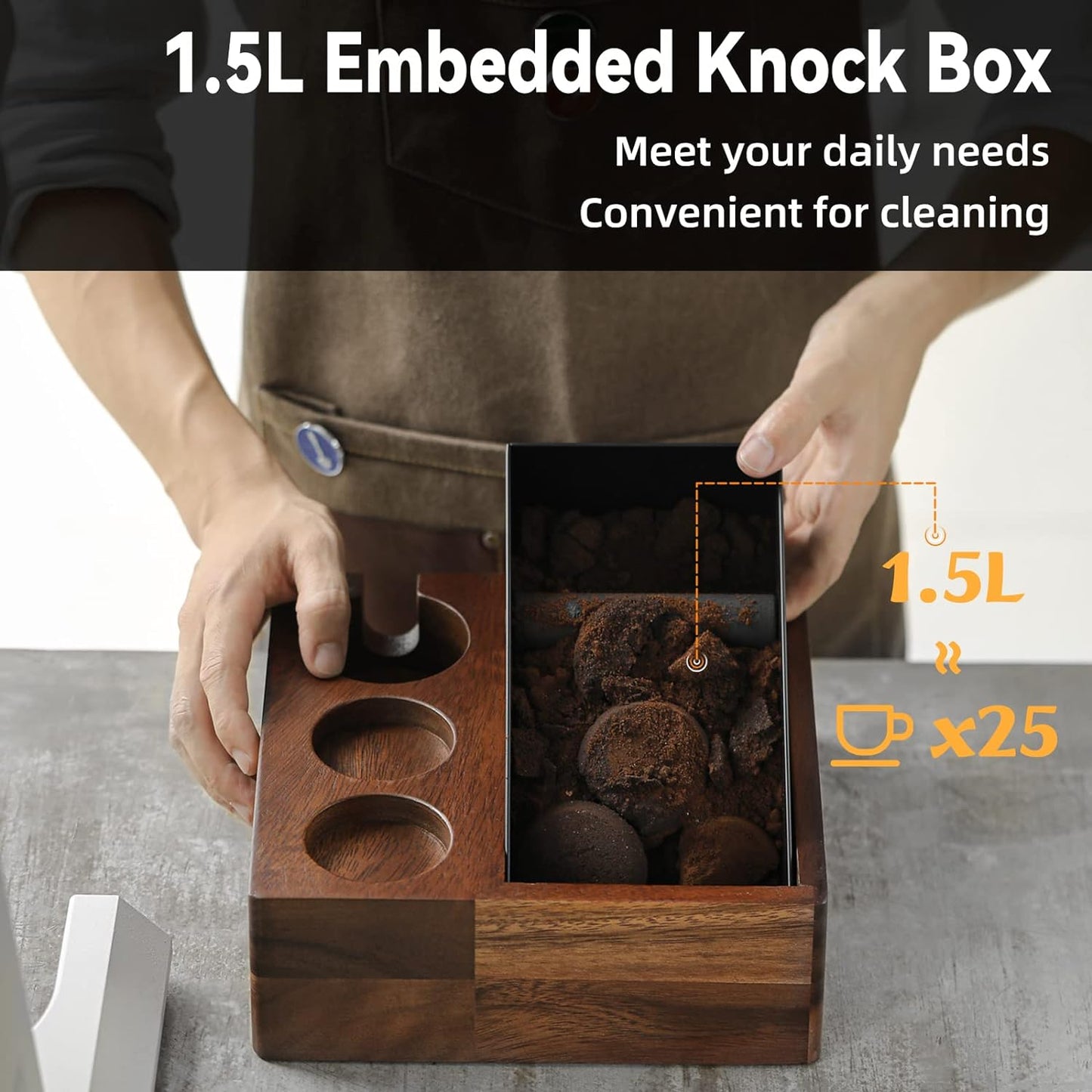 MHW-3BOMBER Espresso Coffee Organizer 4 in 1 Knock Box and Tamping Station   alnden for Storage  CH5424